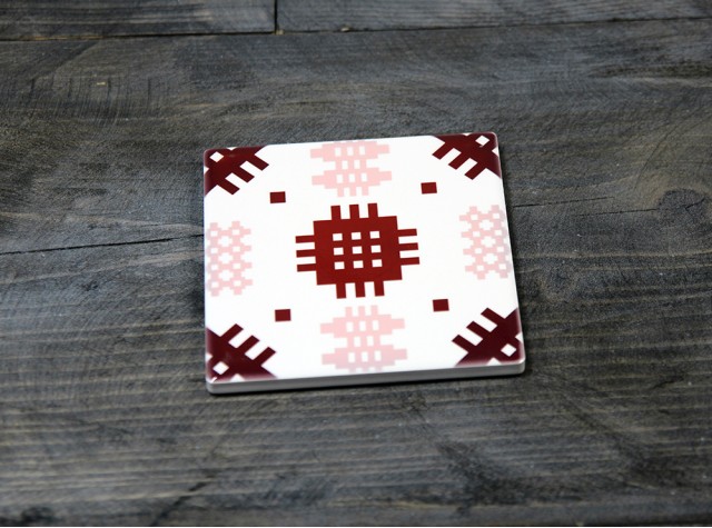 Welsh Tapestry Ceramic Coaster Pink